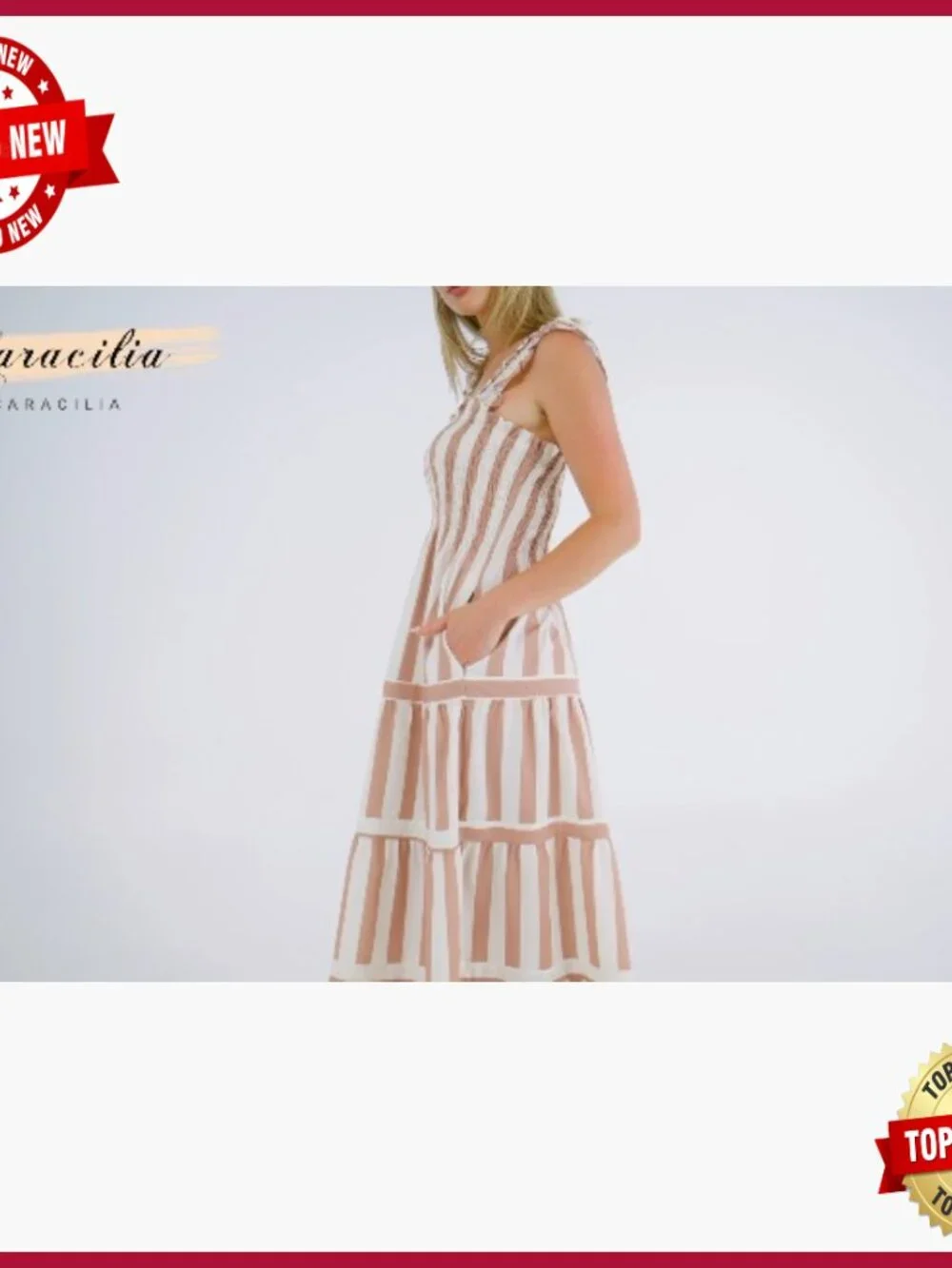 Sleeveless Maxi Dress Smocked Bodice Tiered A-Line Flowy Summer Beach - Picture 7 of 7